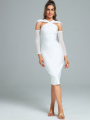 White Midi Bodycon Dress with Cut Out, iBuyxi.com