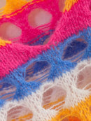 Long Sleeve Colorful Contrast Hollow Knit Maxi Dress, ibuyxi.com