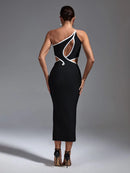 Elegant Black Cut Out Midi Bodycon Outfit, ibuyxi.com