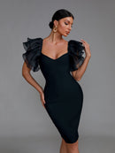 Elegant Black Chiffon Embellished Bodycon Dress, ibuyxi.com