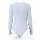 Bandage Tie Front Long Sleeve Ribbed Knit Solid Bodysuit, ibuyxi.com