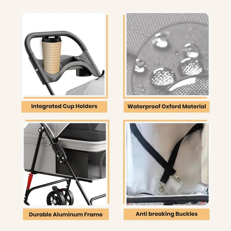 Mesh Canopy Foldable Pet Stroller