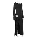 Hollow Out Slash Neck Split Off-Shoulder Full Sleeve Bodycon Maxi Dress, ibuyxi.com