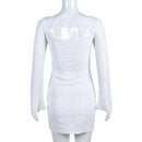 Articat Sexy Hollow Out Mesh Women Dress White Long Sleeve See Through Dress Femme Autumn Skinny Elegant Party Clubwear Vestidos, ibuyxi.com