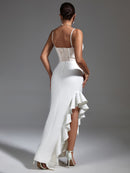 White Lace Ruffle Long Bandage Dress, ibuyxi.com