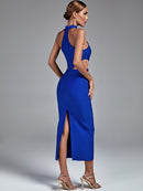 Blue Crystal Cut Out Bandage Outfit Runway, ibuyxi.com