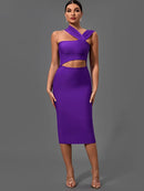 Violet Asymmetric Bodycon Midi Dress