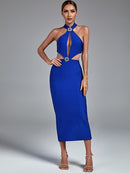 Blue Crystal Cut Out Bandage Outfit Runway, ibuyxi.com