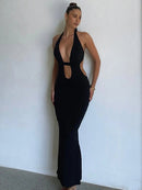 Halter V Neck Sleeveless Maxi Perfect Outfit - view 2