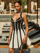 Jacquard Striped Halter Mini Dress