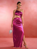 Luxury Stain Cut Out One Shoulder Maxi Dress, ibuyxi.com