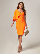 High Quality Ruffle Orange Bodycon Dress, ibuyxi.com