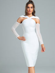 White Midi Bodycon Dress with Cut Out