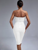 White Feather Strapless Midi Bandage Outfit, ibuyxi.com