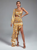Floral Print Luxury One Shoulder Long Outfit, ibuyxi.com