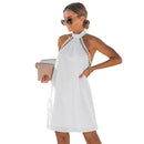 White Lace Trim Halter Mini Dress For Women Sexy Backless Sleeveless Holiday Beach A-line Dress 2023 Summer Female Dress, ibuyxi.com