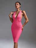 Elegant Pink Backless Midi Bodycon Dress, ibuyxi.com