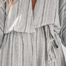 Striped Belted Surplice Neck Romper For Women Sexy Dolman Sleeve Short Playsuit One-piece 2023 Bodysuit Jumpsuit Overalls, ibuyxi.com