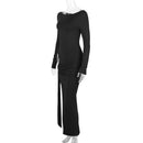 Hollow Out Slash Neck Split Off-Shoulder Full Sleeve Bodycon Maxi Dress, ibuyxi.com