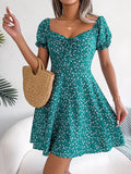Ruffles Short Sleeve Floral Print A Line Dress