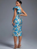 Elegant Blue One Shoulder Midi Bodycon Dress, ibuyxi.com