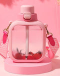 Cute Flat Bottles with Straw and Strap - view 4