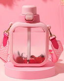 Cute Flat Bottles with Straw and Strap - view 4
