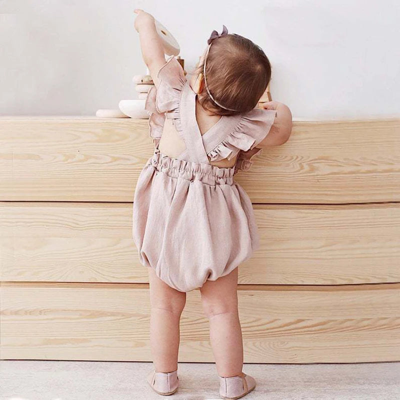 Linen Ruffles Baby Romper