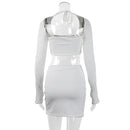 Square Collar Full Sleeve Crop Top Mini Skirt Set, iBuyXi.com