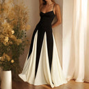 Two Tone Pleated Flare Maxi Dress