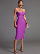 Bandage Dress 2022 New Womens Midi Bodycon Dress Elegant Sexy Crystal Evening
