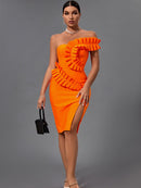 High Quality Orange Ruffle Bandage Dress, ibuyxi.com