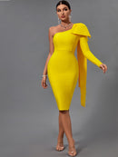Yellow Long Sleeve Bowknot Bandage Dress, ibuyxi.com