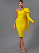 Long Sleeve Bandage Dress 2022 New Womens Yellow Bandage Dress Elegant Sexy Bowknot Evening Club Party Dress High Quality Summer