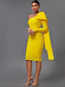 Yellow Long Sleeve Bowknot Bandage Dress, ibuyxi.com