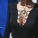 Long Sleeve Slim V-Neck Bandage Bodysuit, ibuyxi.com