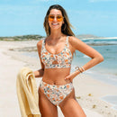 Orange Ditsy Floral Self Tie High Waist Bikini Set For Women Two Pieces Swimsuit 2023 Beach Swimwear Bathing Suits, ibuyxi.com