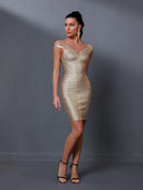Luxury Gold Metallic Mini Bodycon Dress, iBuyxi.com