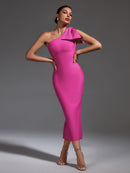 Elegant Ruffle Pink Bandage Midi Bodycon Dress, ibuyxi.com