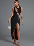 Black Bodycon Crystal Bandage Outfit, ibuyxi.com