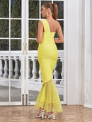Elegant Ruffle One Shoulder Maxi Bodycon Dress, ibuyxi.com