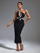 Elegant Black Cut Out Midi Bodycon Outfit, ibuyxi.com