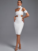 High Neck White Bandage Bodycon Elegant Outfit, ibuyxi.com