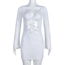 Articat Sexy Hollow Out Mesh Women Dress White Long Sleeve See Through Dress Femme Autumn Skinny Elegant Party Clubwear Vestidos, ibuyxi.com