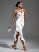 White Lace Ruffle Long Bandage Dress, ibuyxi.com
