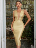 Mesh Gold Silver and Blue Midi Bodycon Dress, ibuyxi.com