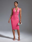 Elegant Pink Backless Midi Bodycon Dress, ibuyxi.com