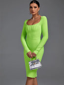 Green Bodycon Long Sleeve Bandage Midi Dress, iBuyxi.com