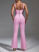 Two Piece Pink Top and Pants with Wide Leg Outfit, ibuyxi.com