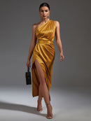 Draped Stain One Shoulder Midi Dress, ibuyxi.com